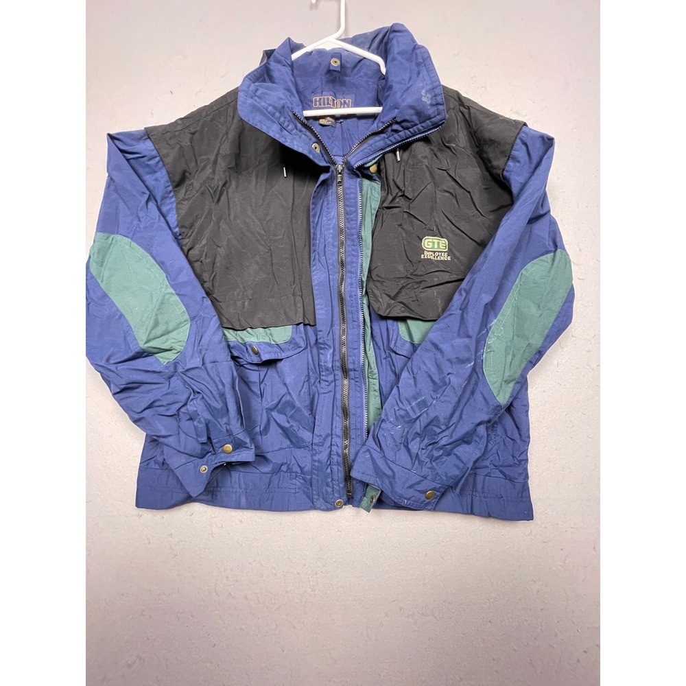 Hilton Active Apparel GTE Windbreaker Mens XL Blue Black Nylon Vintage Good‎